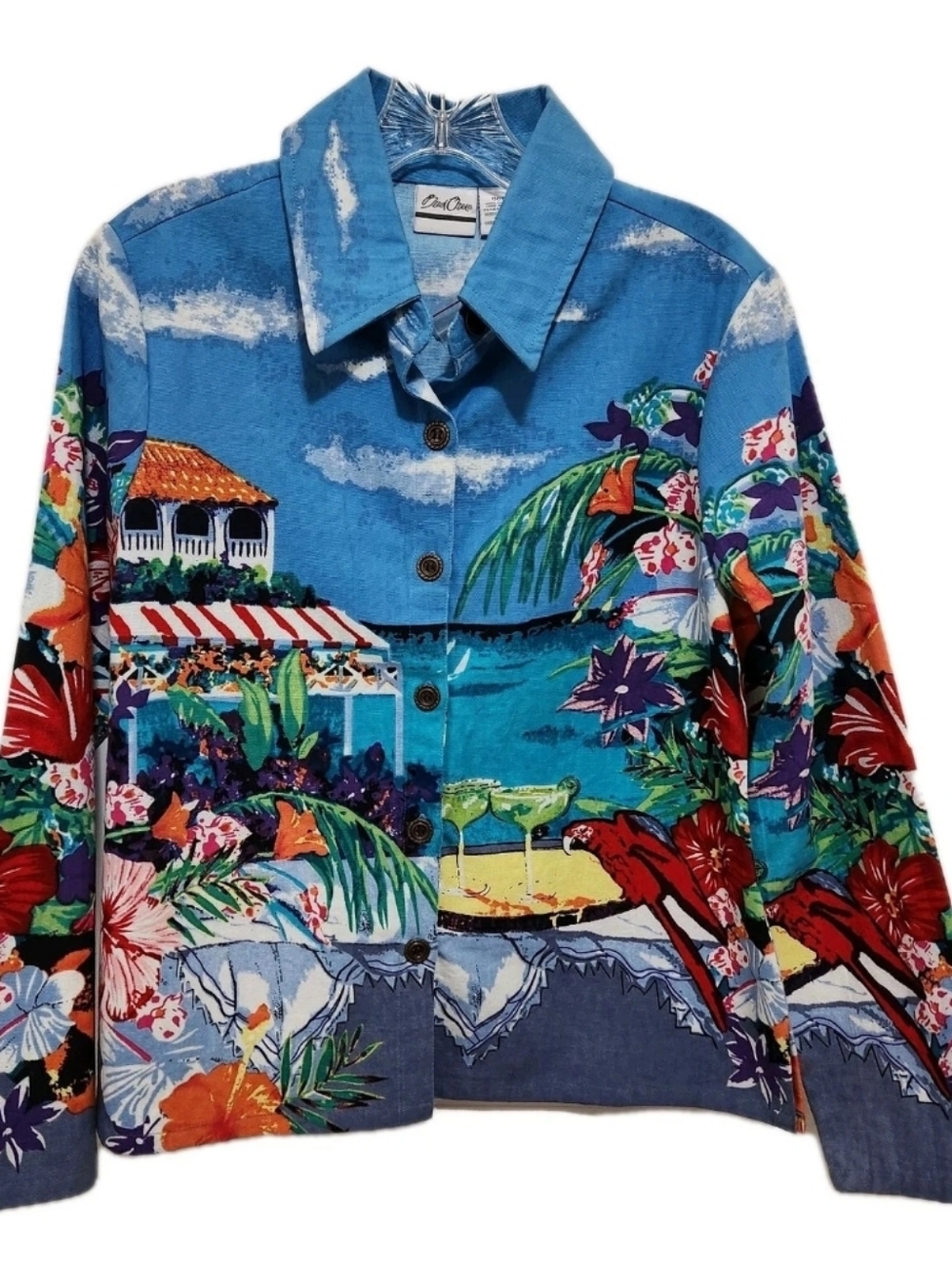 Bend Over Women's 6P Canvas Jacket Button Up Artsy Tropical Ocean Scene Vacation